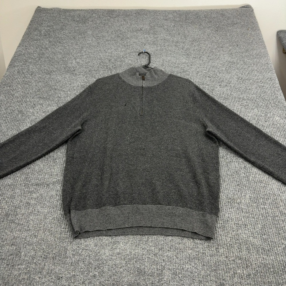 Polo Ralph Lauren Sweater Mens L Grey Wool Quarter Zip Mock Neck Classic Casual